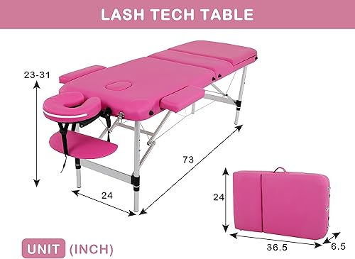 Miniatura 6 de Mesa de masaje, cama de pestañas de 3 pliegues, cama de masaje portátil para extensiones de pestañas, mesa de masaje ancha con bolsa de transporte,
