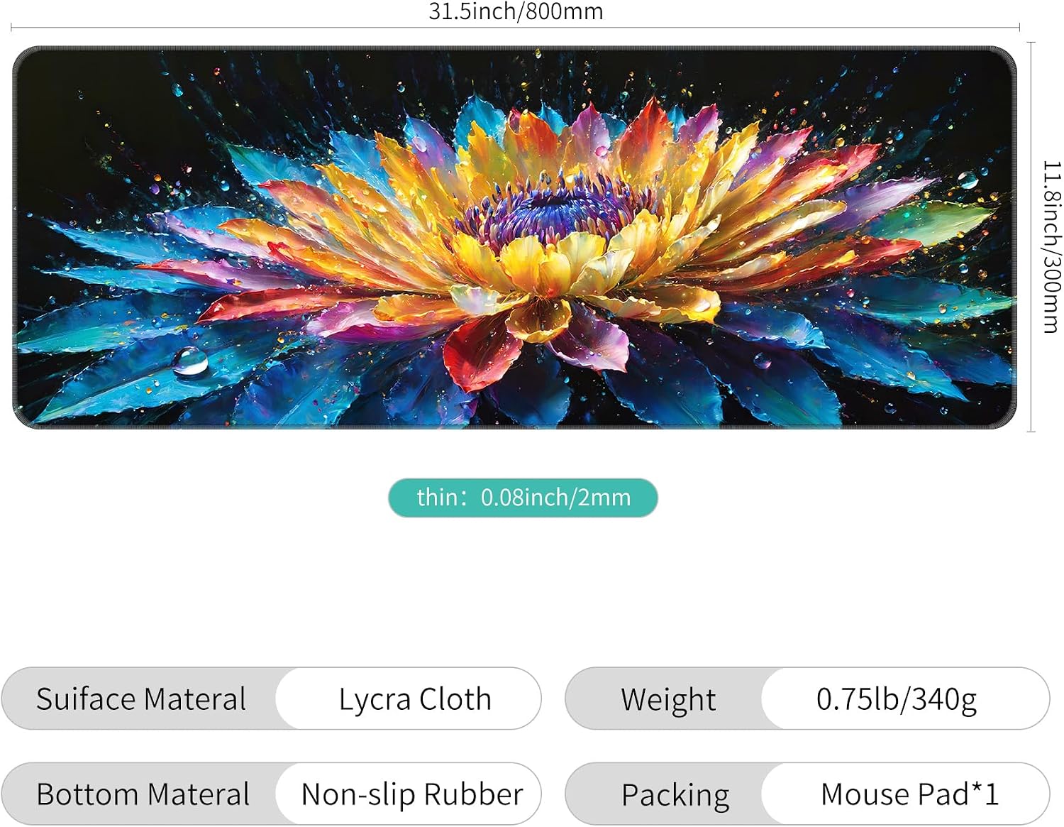 Large Thin Mouse Pad, Flower 30 image 2