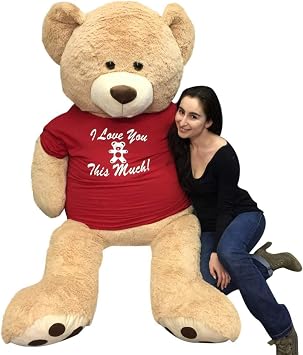 Big Plush Giant 6 Ft Teddy Bear Soft, Tshirt Says I Love You This Much, Weighs 22 Pounds