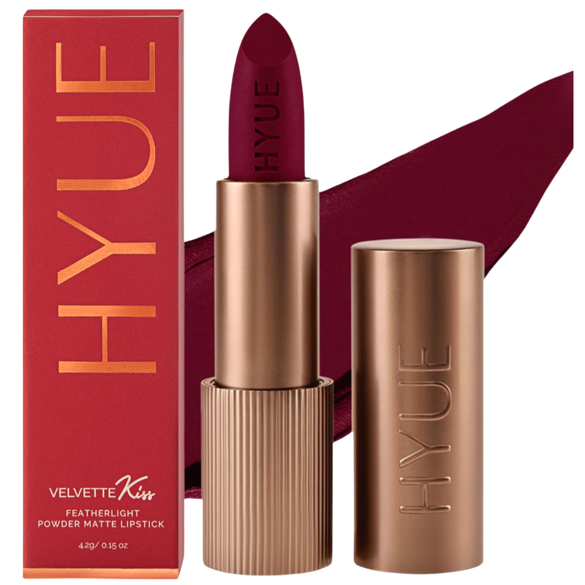 HYUE Velvet Kiss Matte Bullet Lipstick | Feather Light & Powder Matte Finish | Long-Wear Intense Color | With Jojoba, Almond & Gooseberry Extracts | Smudge-Proof, Travel-Friendly, Precision Tip | 12 Bold Shades-image-2