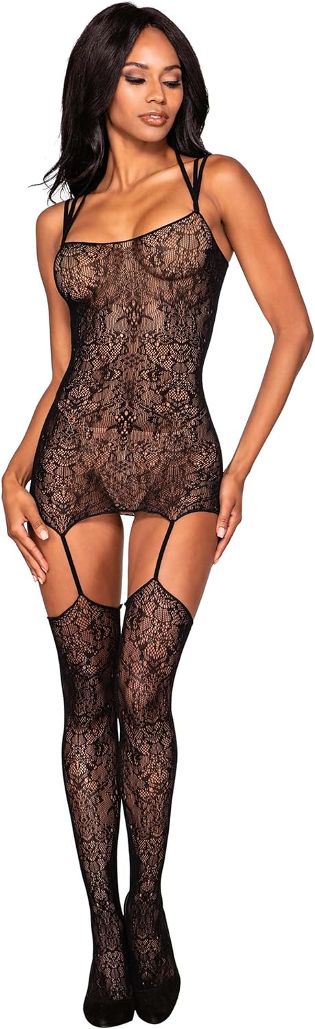 Dreamgirl womens Garter Dress With Criss-cross Detail Lingerie, Black, One Size US