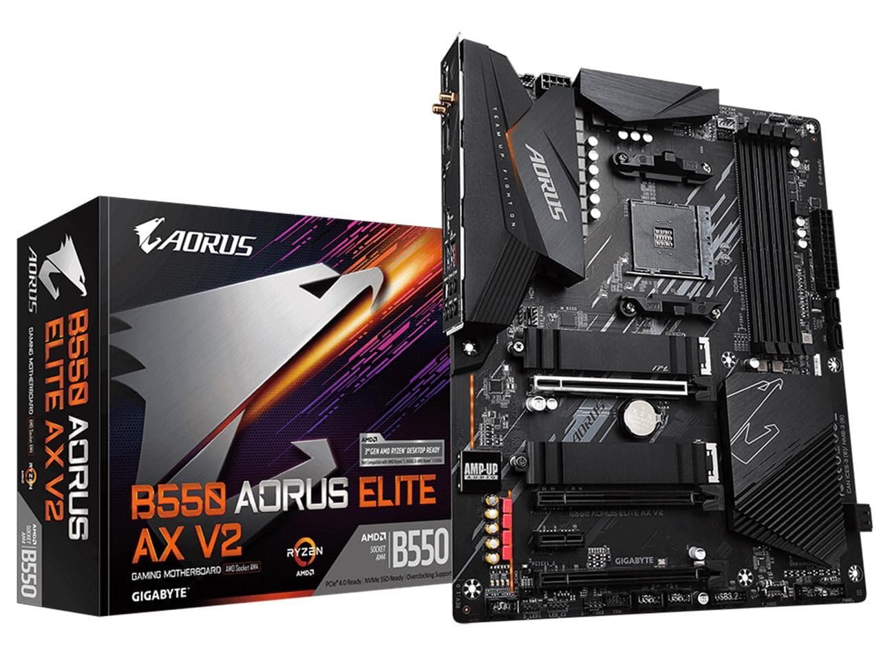 GIGABYTE B550 AORUS Elite AX V2 Motherboard, Supports AMD AM4 Ryzen 5000 Processors, ATX, DDR4, Dual M.2, SATA 6Gb/s, 2.4/5 GHz Dual-Band, 2.5 GbE LAN, PCIe 4.0