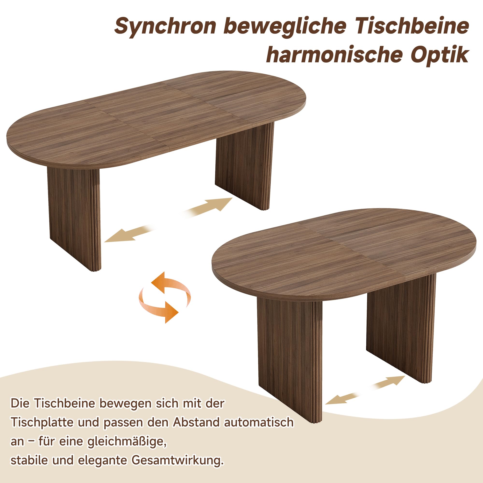 Merax Ausziehbar Esstisch 140/200x90 cm, Küchentisch mit 3 cm Dicker Tischplatte, Esstisch für 6–8 Personen mit abgerundeten Kanten & Lamellenbeinen, dunkle Holzfarbe
