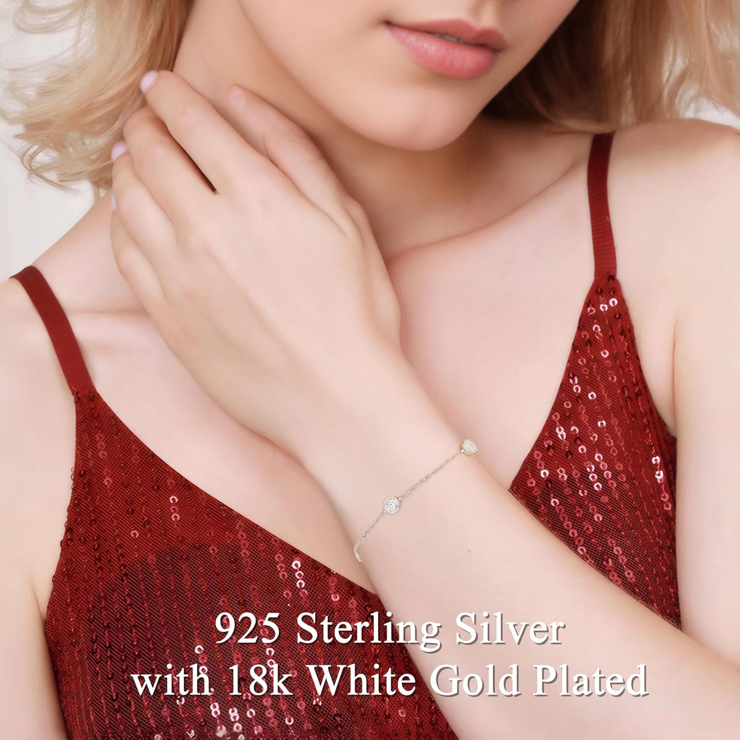 Adjustable Moissanite Station Bracelet for Women, 1.6CT Dainty Link Bracelet – 925 Sterling Silver with 18K White Gold Plating, 6.5"-8" (16.5cm-20cm) Bezel-Set Design | Valentine's Day Anniversary Birthday Gifts for Her Wife Girlfriend Mom - Image 2