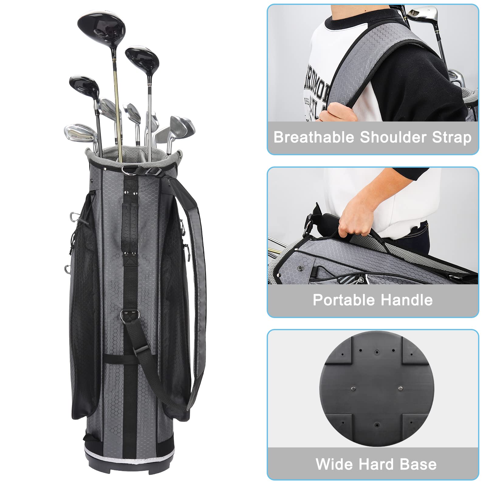 BOBOPRO Golf Cart Bag, Lightweight Golf Club Bag with 14 Way Top
