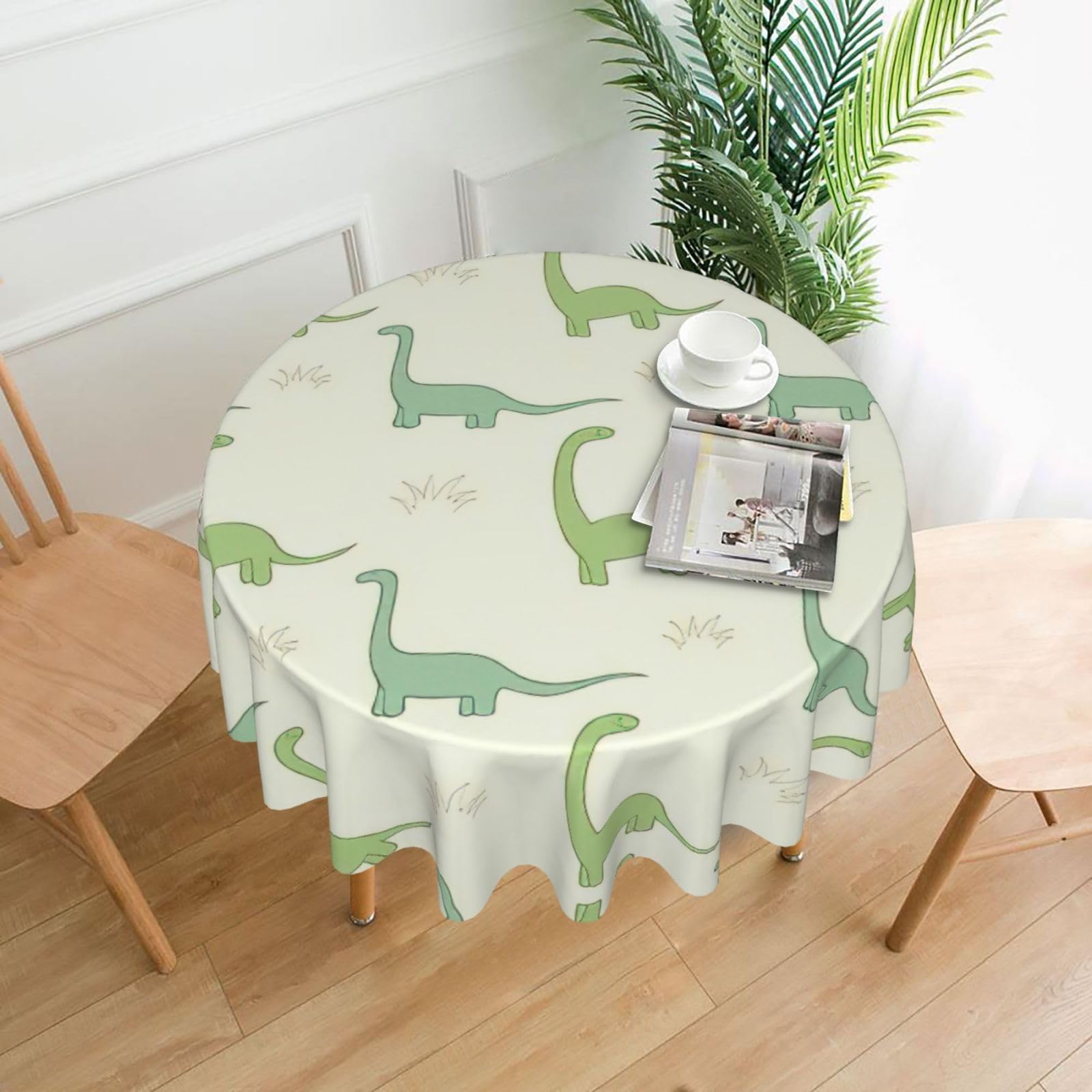 VCzsdff Dinosaur Print Stain Resistant Round Tablecloth 60in Family Friendly Polyester Cloth for Kids Meals