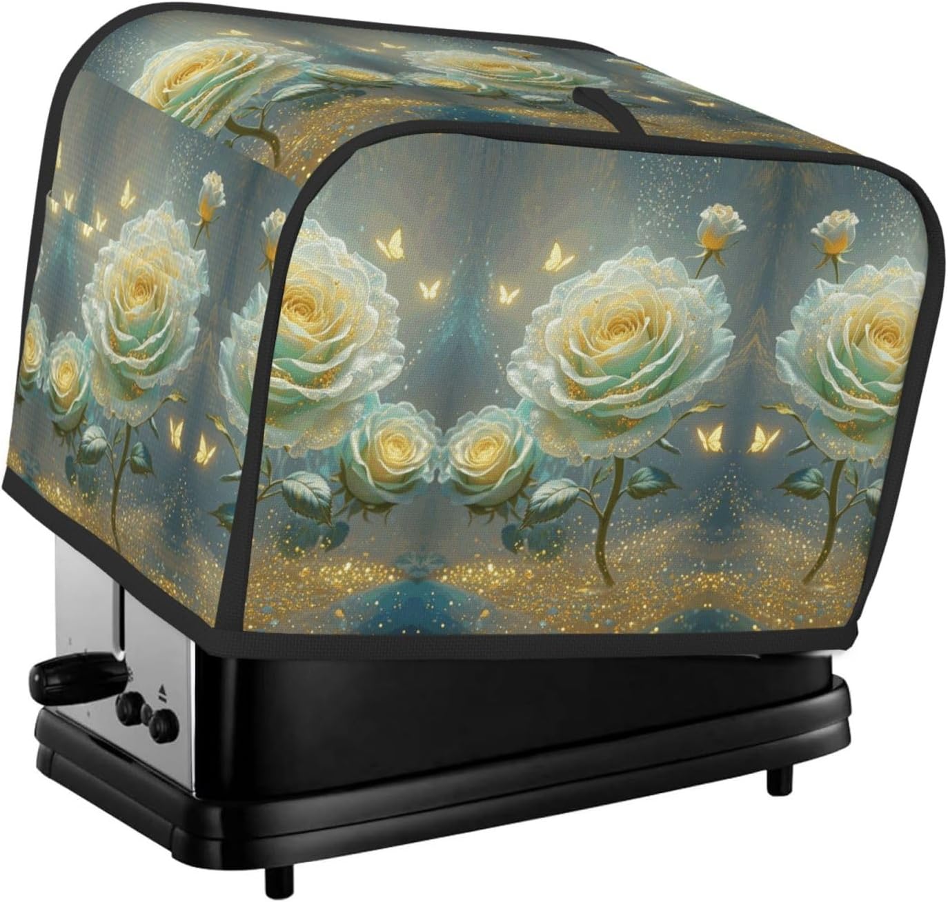 Flowing Rose Toaster Cover 2 Slice, Waterproof Bread Machine Covers with Pockets Universal Size Kitchen Small Appliance Cover with Handle, Dust and Fingerprint Protection