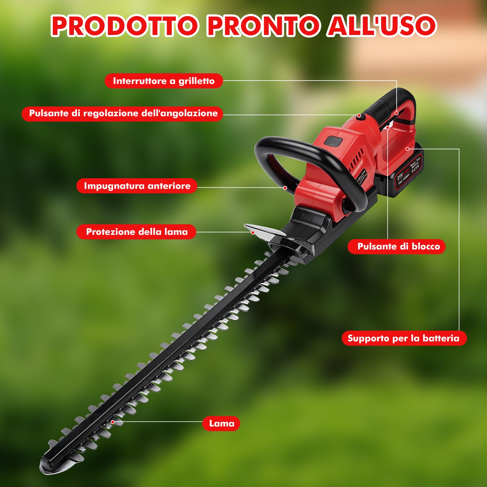 Heckenschere Akku 21V mit Akku & Ladegerät, 20-Zoll Leicht AkkuHeckenschere Elektrisch, Heckenschneider 56 cm Dual-Action Klinge, Hecken- und Strauchschere mit 18mm Zahnabstand für Hecken Strauch