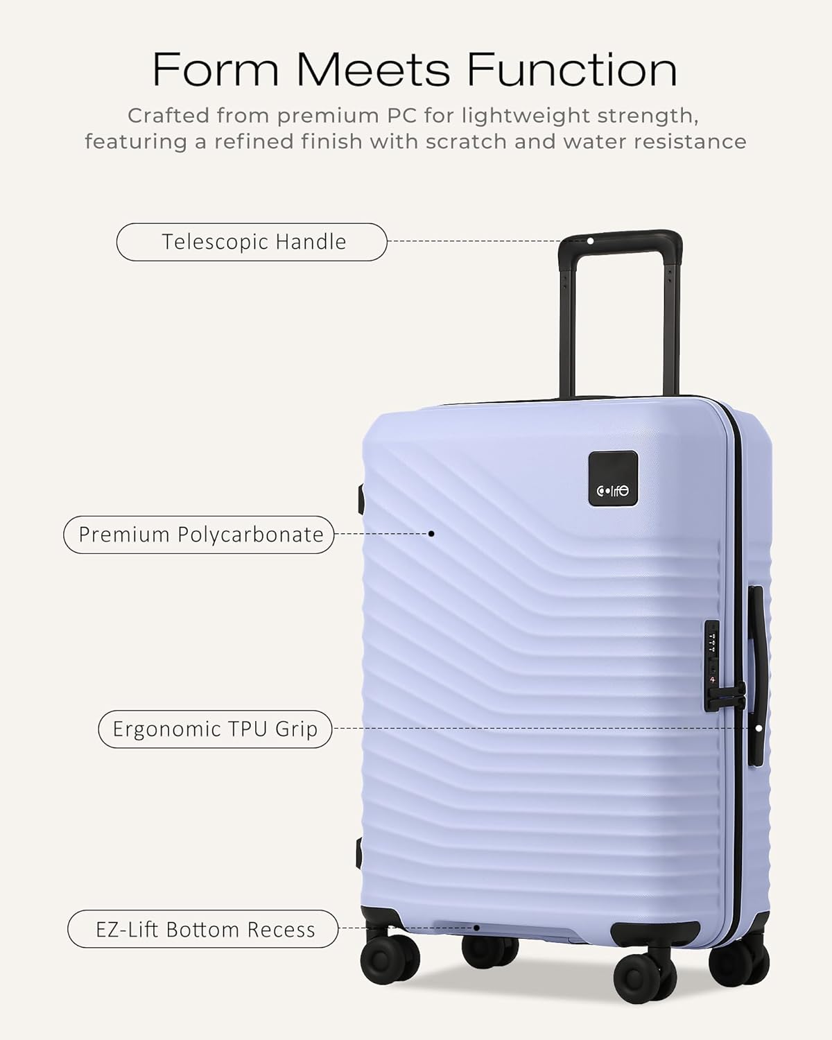 Coolife Luggage 3 Piece Set Durable Upgrade PC Expandable Hardside Lightweight Travel Suitcases with Dual Spinner Wheels & TSA Lock, 20/24/28 (20" Expandable) (Light Purple, 3-Piece Set (20/24/28))