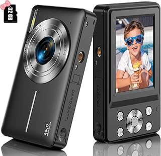 Digital Camera, Kids Camera FHD 1080P 44MP Small Digital Camera with 32GB SD Card Vlogging Camera 16X Digital Zoom, Point and Shoot Digital Camera Gift for Kids Boys Girls Teens Students - Black