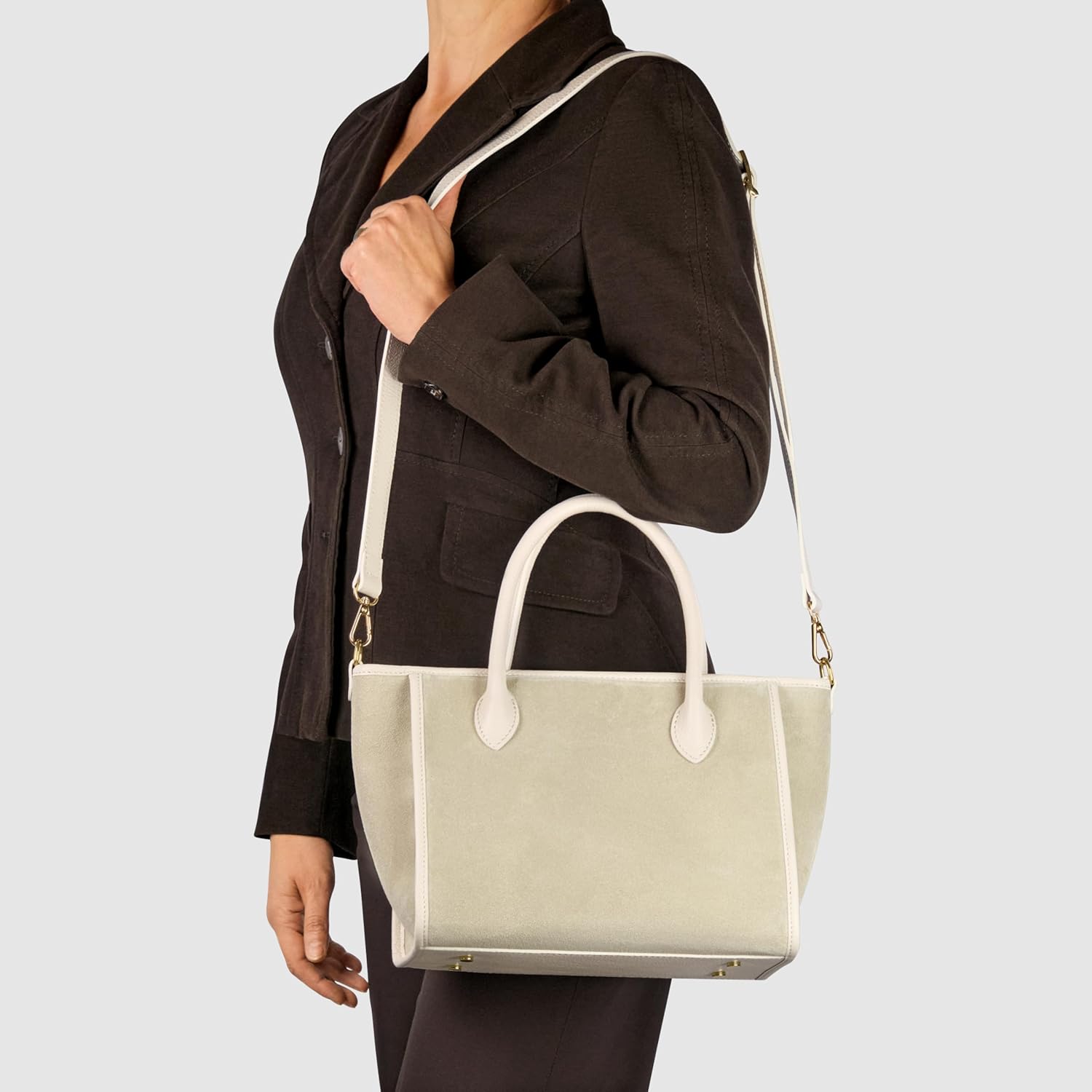 Suede Leather Top-Handle Bag - Image 4