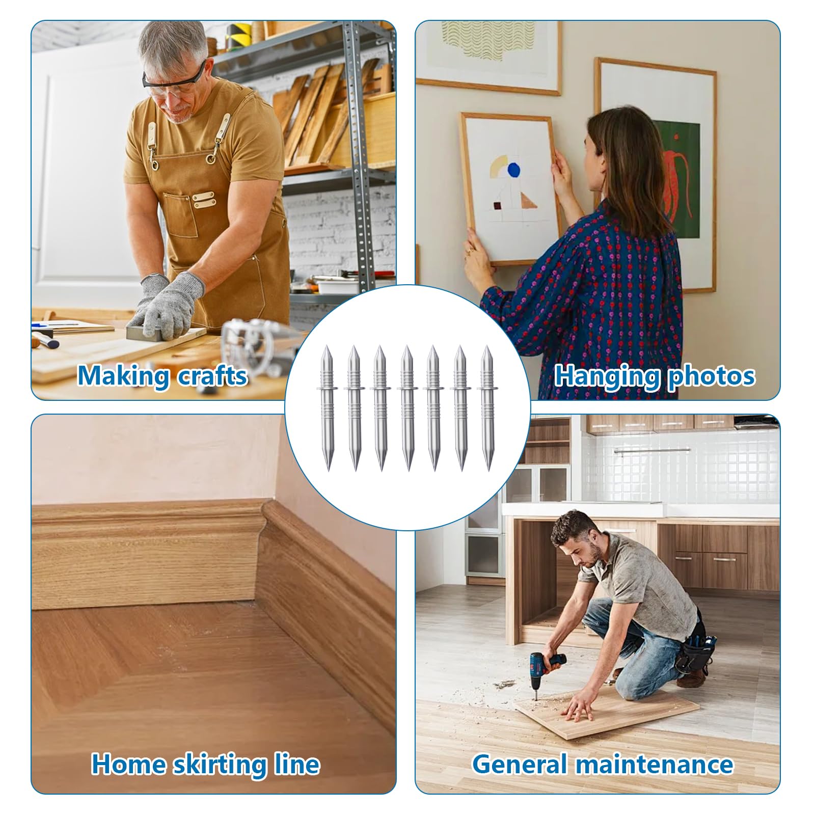 400 Pcs Clou double pointe pour plinthe bois, Clous double pointe, Clous de Plinthe sans trace, Vis sans tete invisibles pour têtes de lit et meubles en bois, avec 4 chevilles - 3