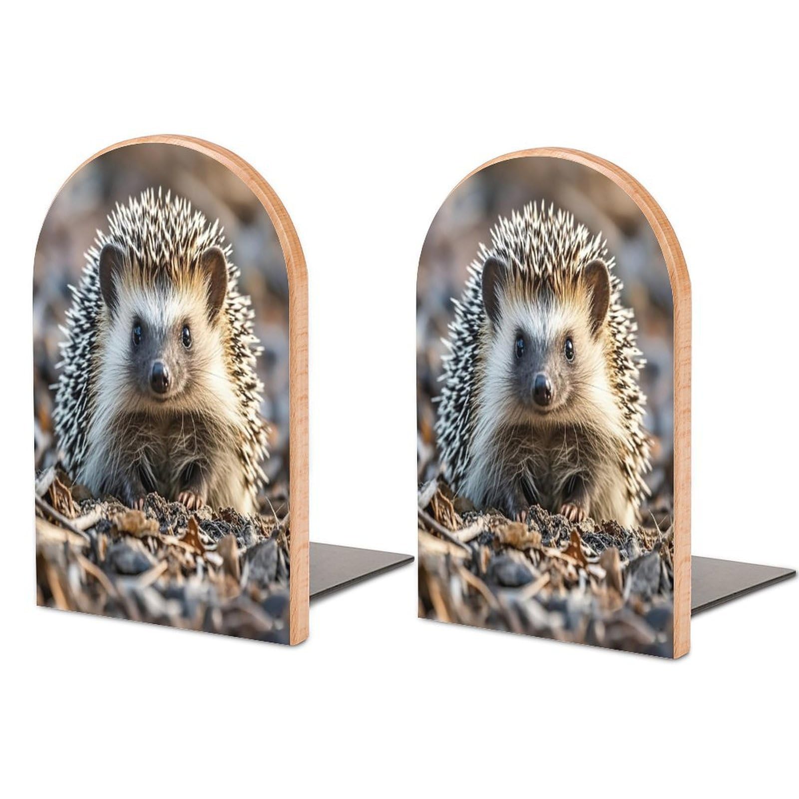 Hedgehog Bookend Non-Skid Wooden Bookends for Shelves Heavy Duty Wood Book Ends Decorative Book Stopper Book Stand Non-Slip Book Organizer for Home Office Library
