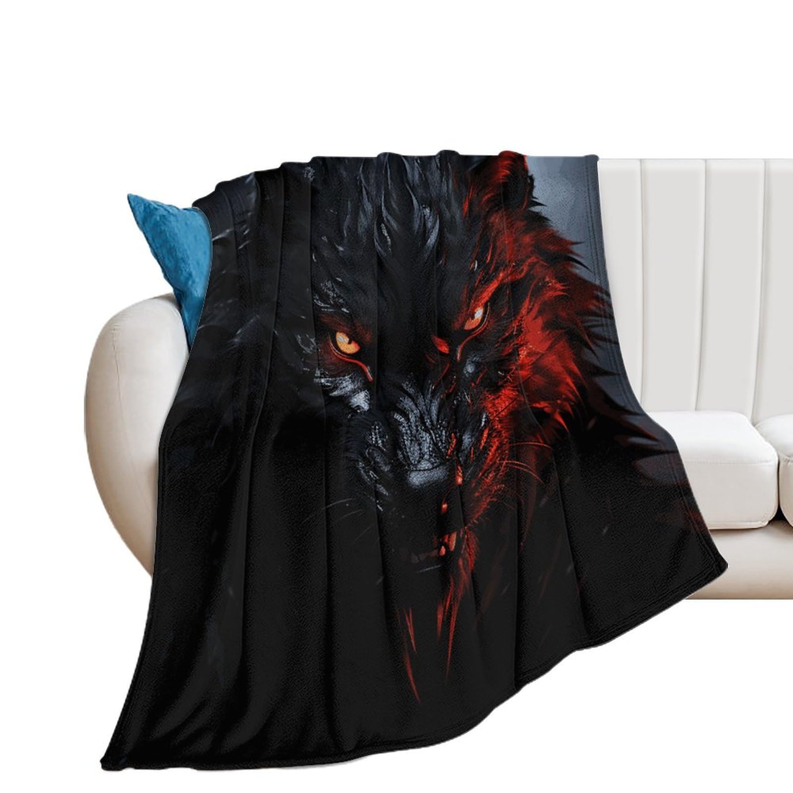 Plaid loup noir confortable pour des soirées cocooning sur le canapé