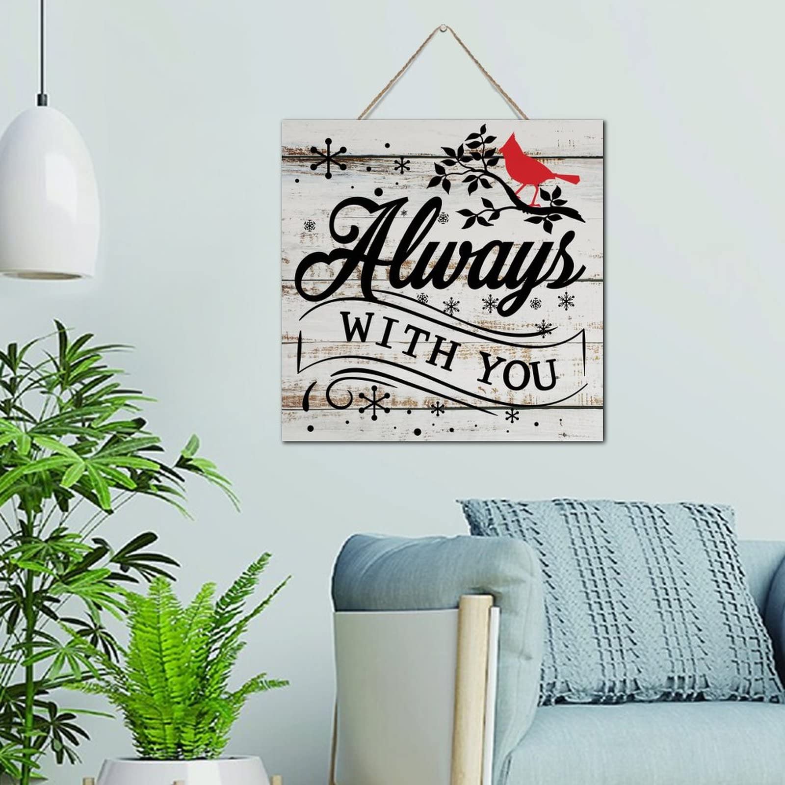 Plaque murale Cardinal en bois Always with You : déco de Noël rustique