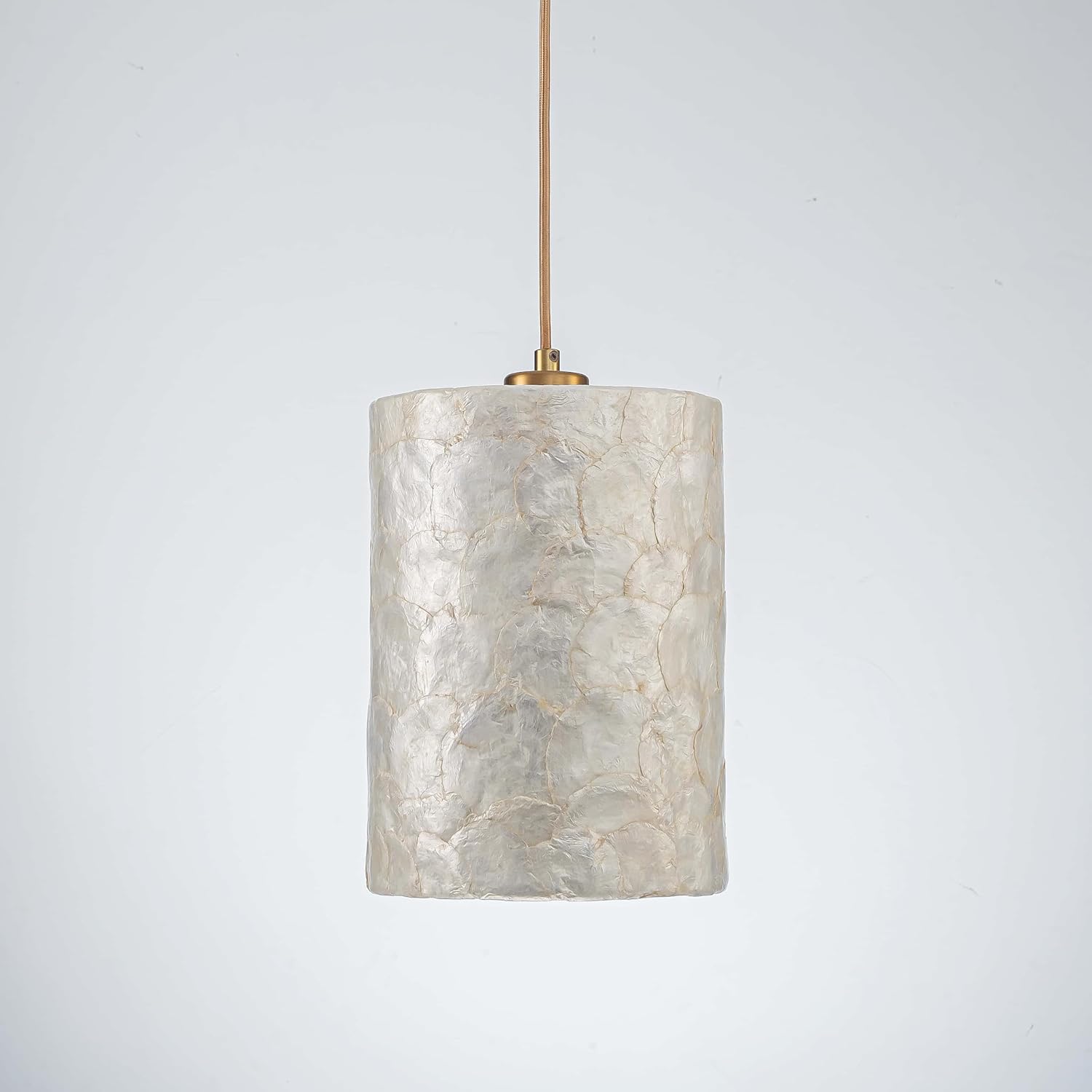 D7inch 1-Light Capiz Shell Chandelier, Coastal Design Pendant Light Fixture for Dining Room, Living Room, Kitchen Island, D7 x H18~66"(Adjustable Height), Shell Lampshade & Gold Finish Frame