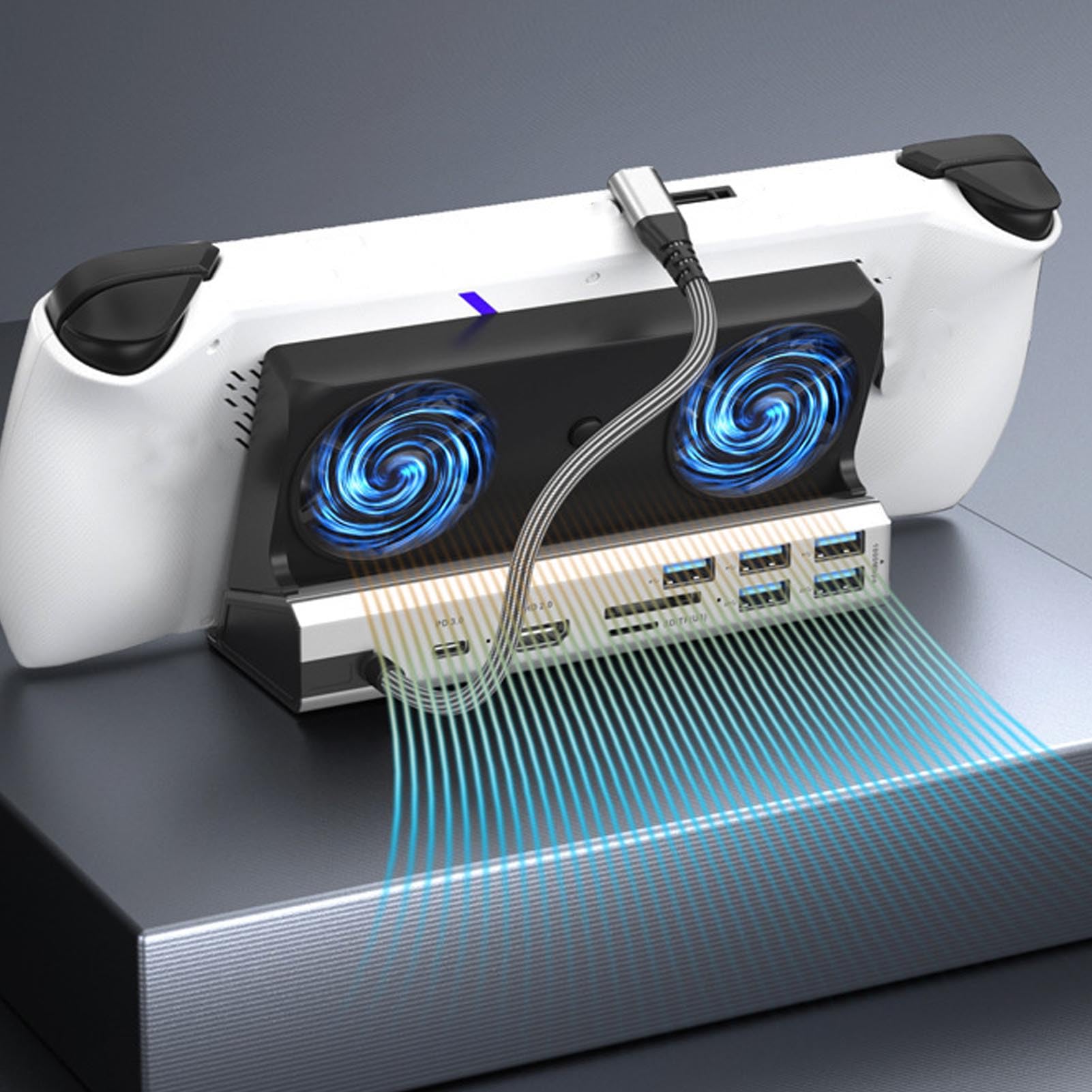 PUSOKEI Stacja Dokująca USB C 9 W 1 z Wentylatorem Chłodzącym do Steam Deck i ROG Ally, Podstawka Dokująca Steam Deck z 4K 60 Hz, Gigabit Ethernet, 3 USB3.0, 3 USB2.0, 100 W PD