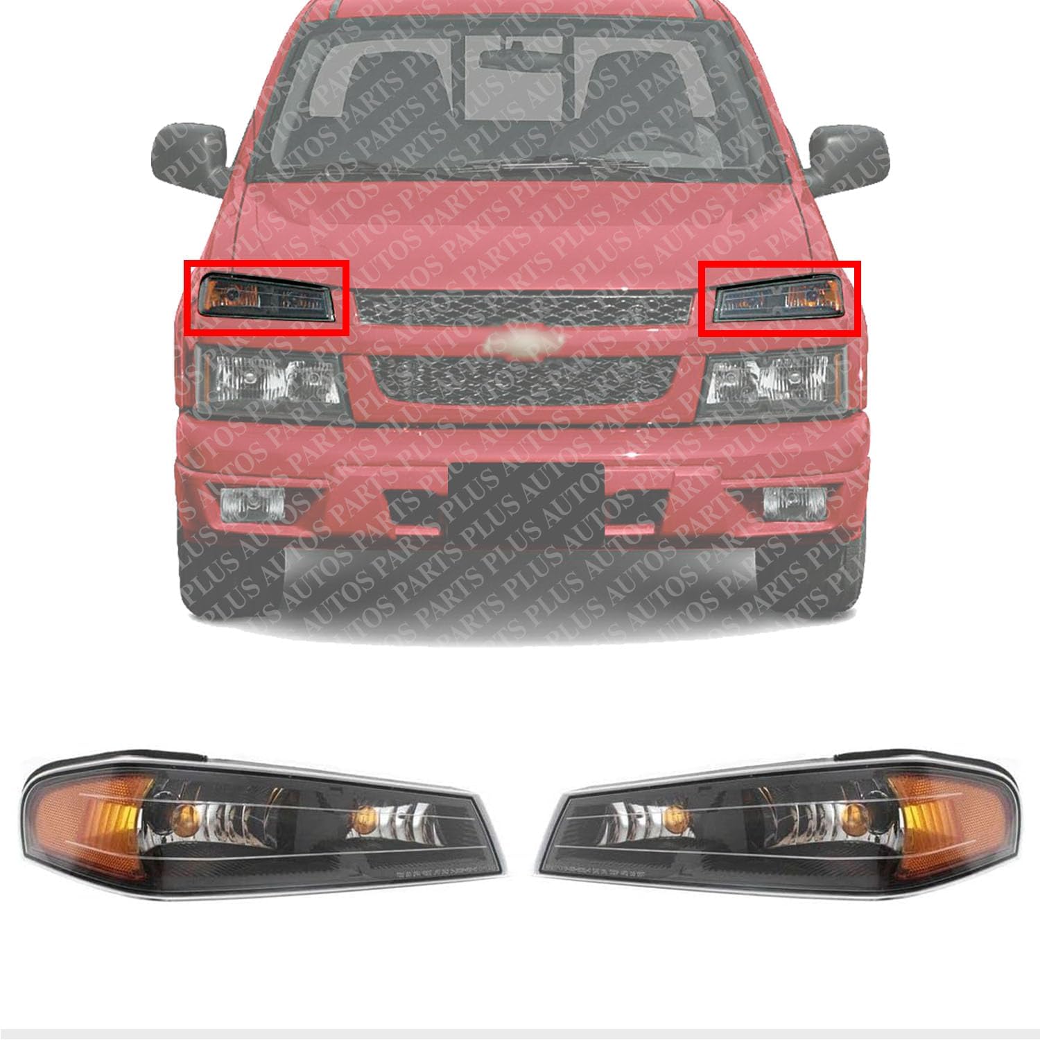 Set Of 2 Front Corner Light Assembly With Black Interior Left Driver & Right passenger Side Direct Replacement Compatible With 2004-2012 Chevrolet Colorado/GMC Canyon GM2520189