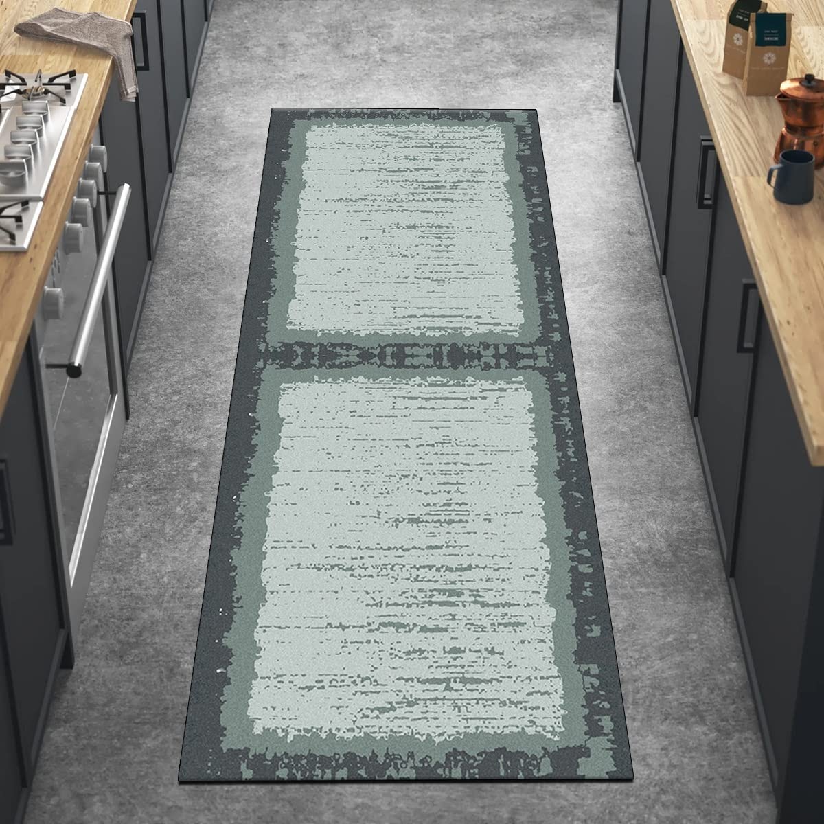 Dywany, abstrakcyjny, szary, zielony, dywan, chodnik do przedpokoju, 70 x 350 cm, antypoślizgowa mata, można prać, chodnik do kuchni, sypialni, korytarza, na schody, drzwi, możliwość personalizacji