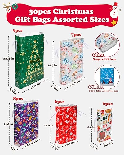 Miniatura 5 de Bolsas de regalo de Navidad de varios tamaños, 30 bolsas de Navidad con cordón para regalos, bolsas de regalo de Navidad pequeñas, medianas y