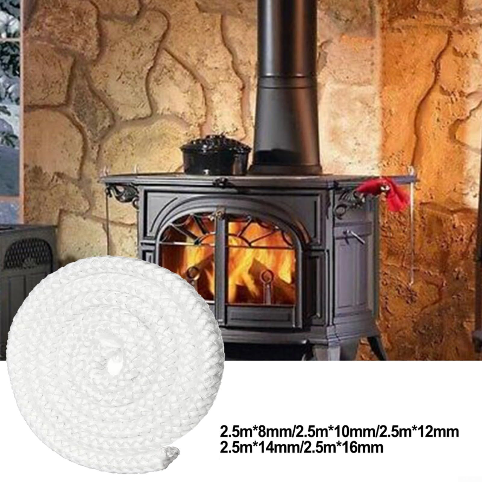 Afdichting voor pelletkachel, 12 mm x 2,5 m, afdichting voor houtkachel, schoorsteenafdichting van glasvezel, voor pelletkachel, ovendeur, diameter 12 Afdichting voor pelletkachel, 12 mm x 2,5 m, afdichting voor houtkachel, schoorsteenafdichting van glasvezel, voor pelletkachel, ovendeur, diameter 12