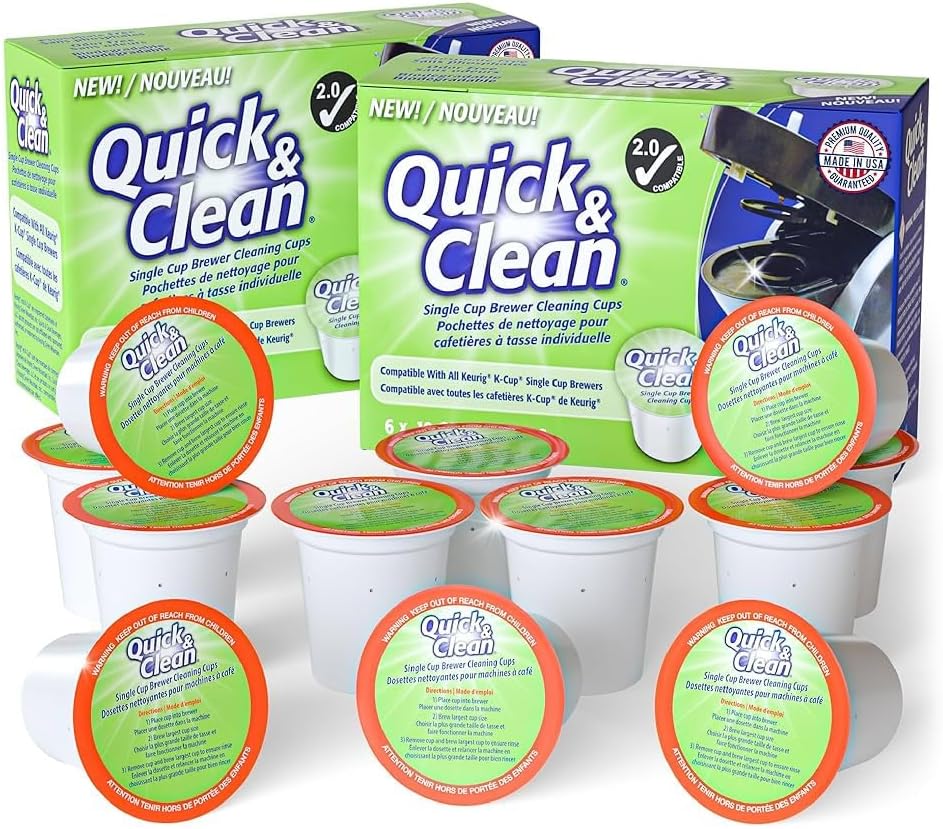 Quick & Clean [12-Pack] Keurig Cleaning Pods - K Cup Cleaner Pod For Keurig - 2.0 Coffee Machine Compatible, Removes Stains, Non-Toxic and Eco-Friendly