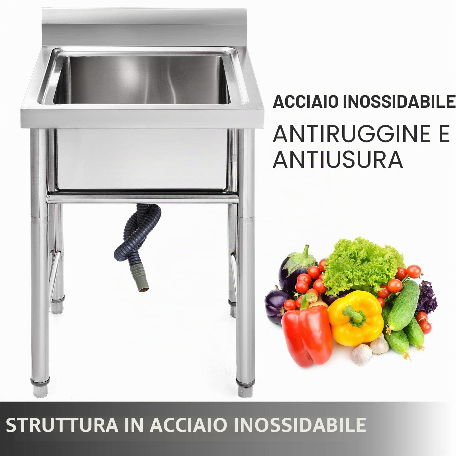 VEVOR Lavello da cucina fatto a mano in acciaio inox 1 vano 17,5 x 10 x 16,5 pollici Lavello sottobar Agriturismo Cafe Shop Ospedale