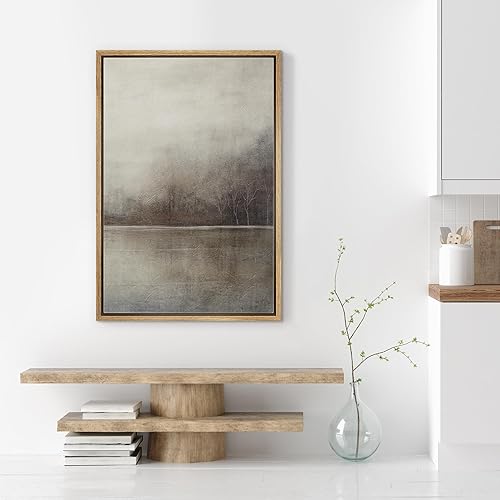 Miniatura 4 de SIGNWIN Lienzo enmarcado para pared, acuarela gris, tostado, pastel, paisaje grunge, ilustraciones abstractas, ilustraciones decorativas,