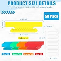 Vista 2 de 50 piezas de pestañas e inserciones de 4 pulgadas para carpetas de archivo colgantes, grandes pestañas de plástico transparente para etiquetas