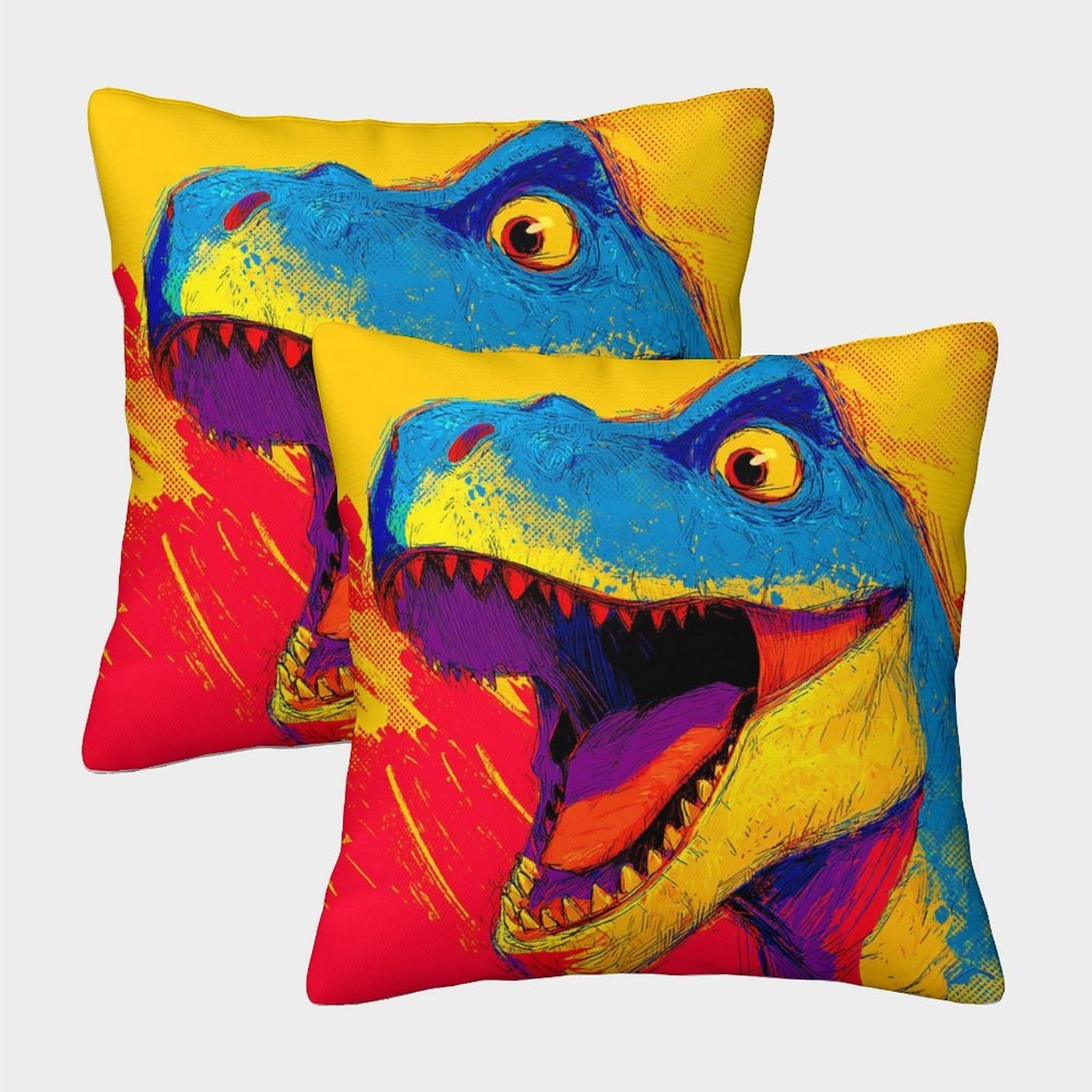 kaiyun 2 Pack Dinosaurs, Cartoon Style, Brightly Colored Personalised Cushion Cover Home Sofa Decoration 45x45cm Pillow Covers