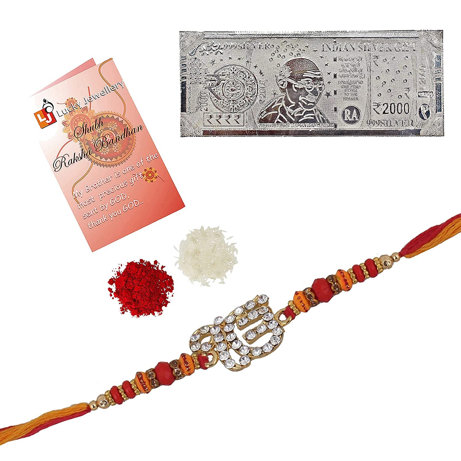 Lucky Jewellery 18 K Gold Plated American Diamond AD 99.99 Silver Pure Chandi 2 Thousand Rupee Note Ek Onkar Sikh Sardar Religious Rakhi Khanda Bracelet for Boys (462-S5R1-8955-1N) (B099FB64T6) Amazon Price History, Amazon Price Tracker