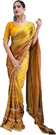 Indian Silk One Minute saree ready to wear diamond work sari for Women with unstitch blouse ST-043