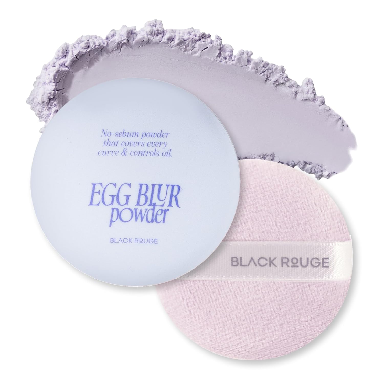 BLACK ROUGE, Egg Blur Powder, EP03 Milk lilac, Loose Face Powder, Korean Makeup Oil Control Compact with Puff, Lightweight Long-Lasting Setting Powder in White, Peach & Purple, 0.17oz