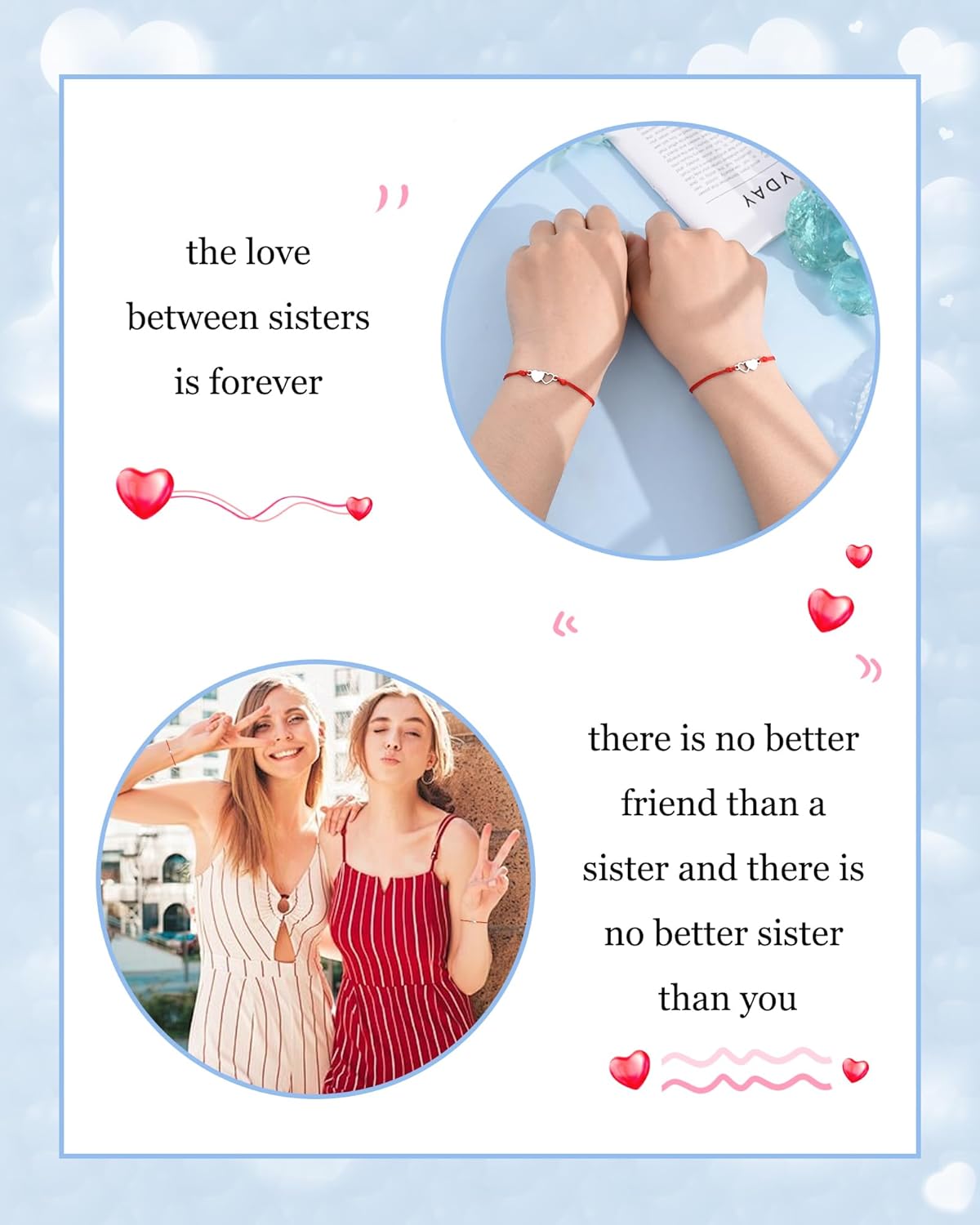 VGWON 2/3/4 Pcs Sisters Bracelet, Sisters Gifts from Sister, Matching Heart Long Distance Bracelets, Gift for Birthday Thanksgiving Christmas - Image 5