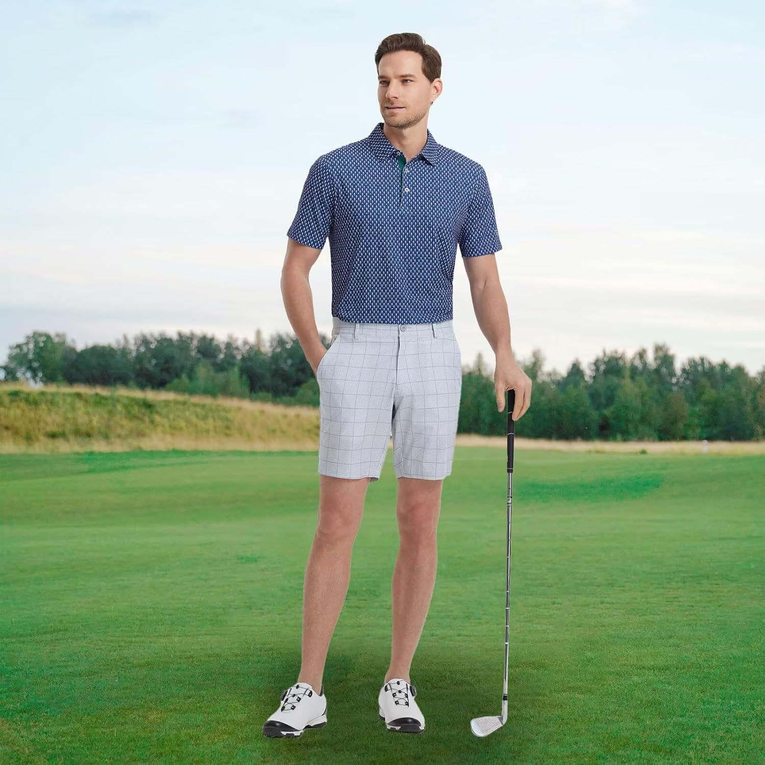 M MAELREG Mens Golf Shirt Short Sleeve Dry Fit Print Moisture Wicking Performance Patterns Collared Polo Shirt - Image 2