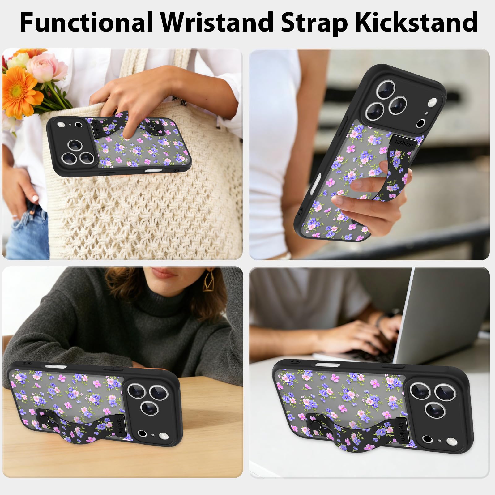 Coque pour iPhone 17 Pro - Joli motif floral - Noir