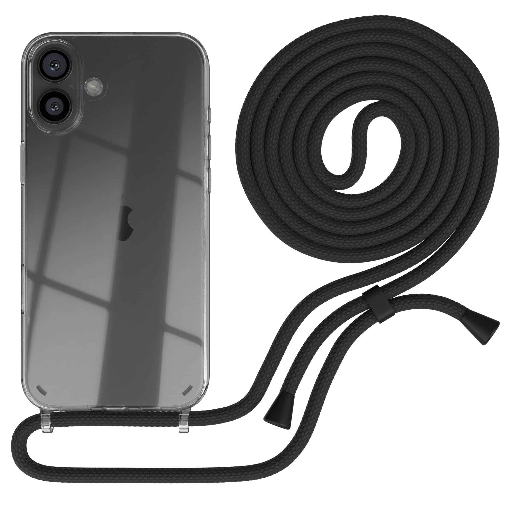 EAZY CASE Handykette Compatible with iPhone 16 Plus Case - Silikon Hülle mit Umhängeband, Schwarz