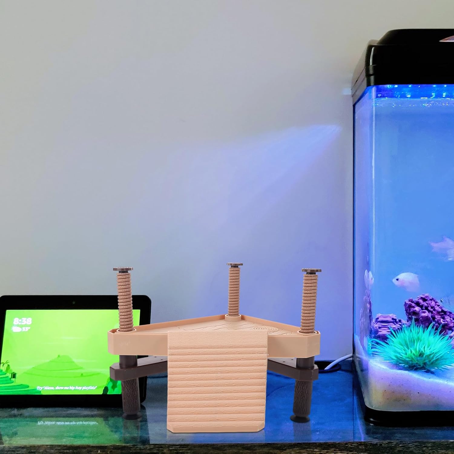Toddmomy Wooden Turtle Basking Platform with Floating Ramp and Suction Cups Aquarium Turtle Tank Decor and Reptile Resting Dock
