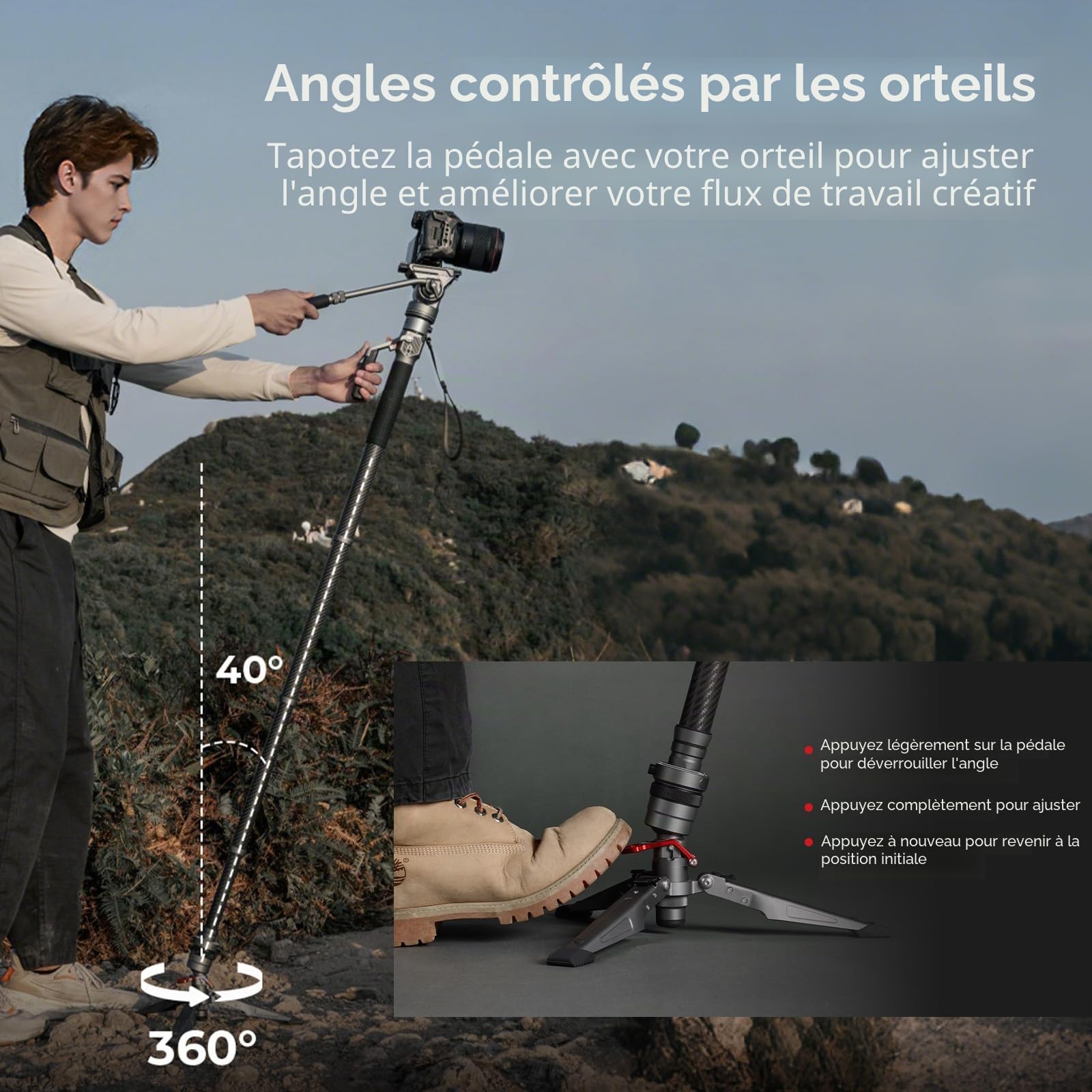 SMALLRIG 175cm Trépied Carbone Monopode Tête Fluide 1 Bouton 5kg - 5565 | Fibre carbone, Levage verrouillage 1 bouton, Tête fluide, pour DJI RS, MFT 501L