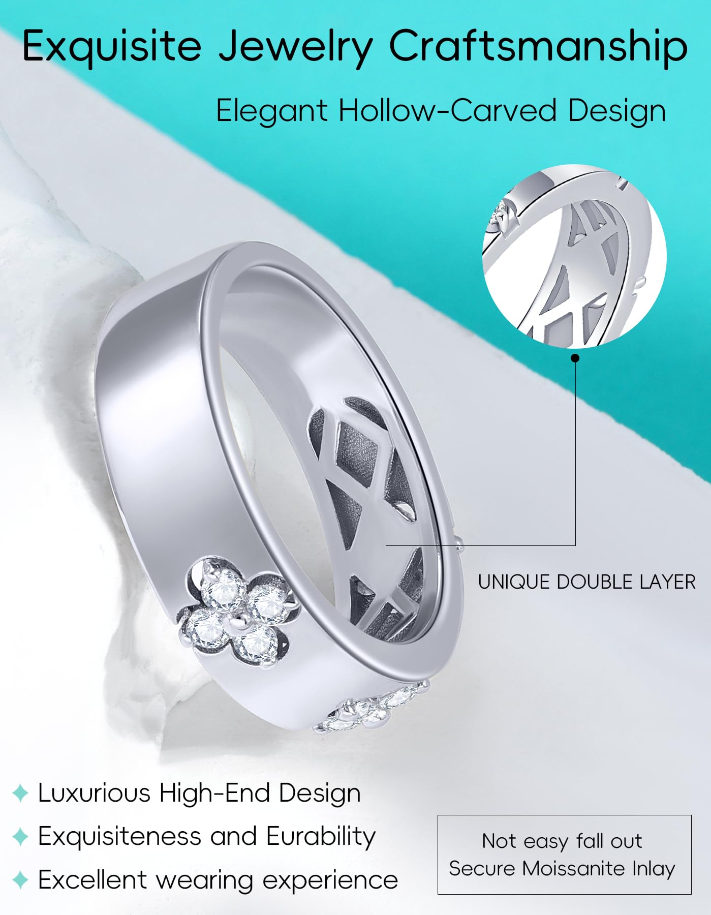 TIMELESSTAR Clover Moissanite Rings for Women Gifts,Premium Moissanite(D Color VVS1 Clarity 3EX Cut), 925 Sterling Silver 14K Gold Plated Non Tarnish: 8 Premium Moissanite+Rhodium Plated (Nickel Free)