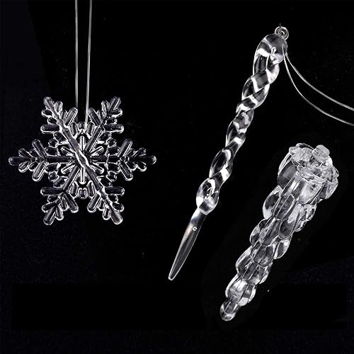 Miniatura 4 de 50 piezas de decoración de Navidad acrílico copo de nieve carámbano árbol de Navidad colgante transparente DIY adorno colgante decoración de fiesta