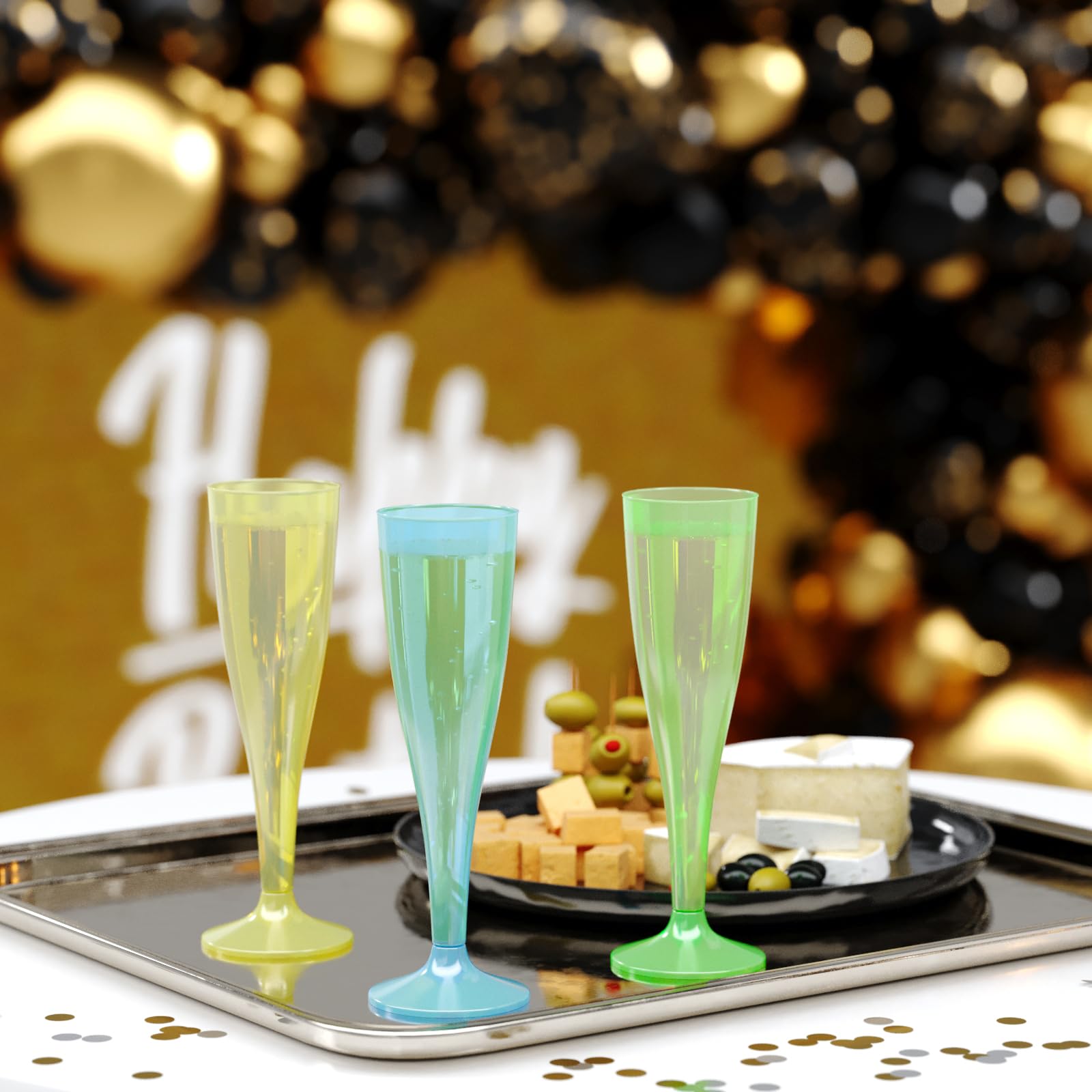 Relaxdays champagneglazen kunststof, set van 6, wijnglazen, BPA-vrij, partyglazen, herbruikbaar, 50 ml, transparant
