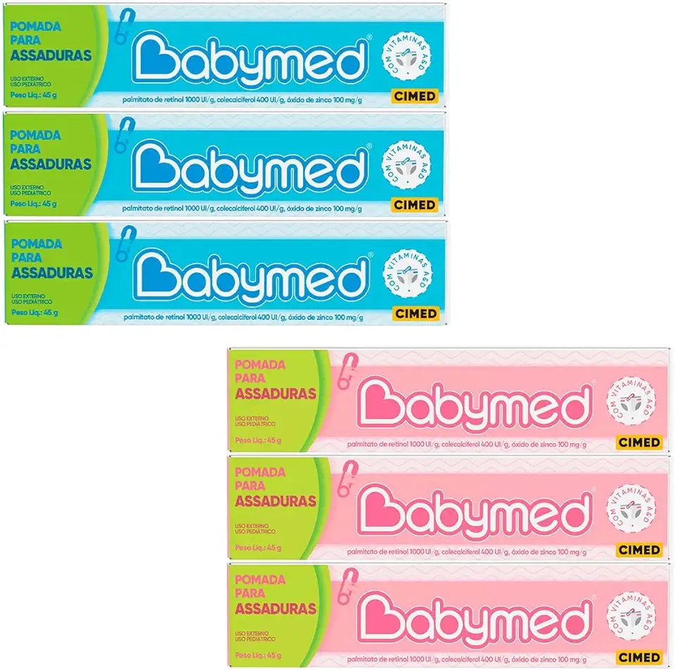 Kit 6 unidades Babymed 3 Azul / 3 Rosa - Creme Protetor para Pele Infantil - Previne Assaduras - Kit de Creme Protetor para Pele Infantil