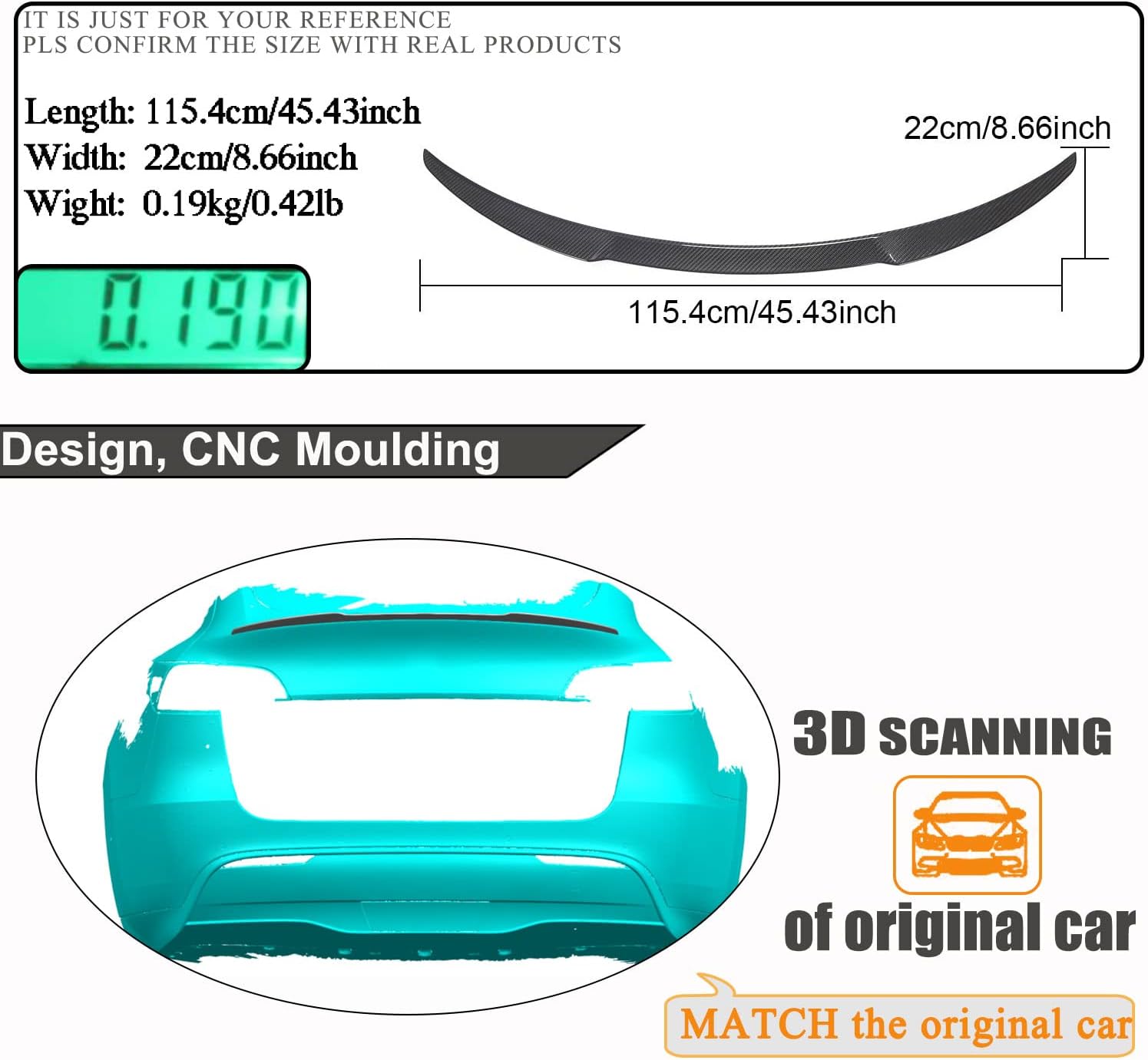 MCARCAR KIT Dry Carbon Fiber Trunk Spoiler for Tesla Model Y 2020-2024 Rear Spoiler Wing Lip Tail Rear Lid