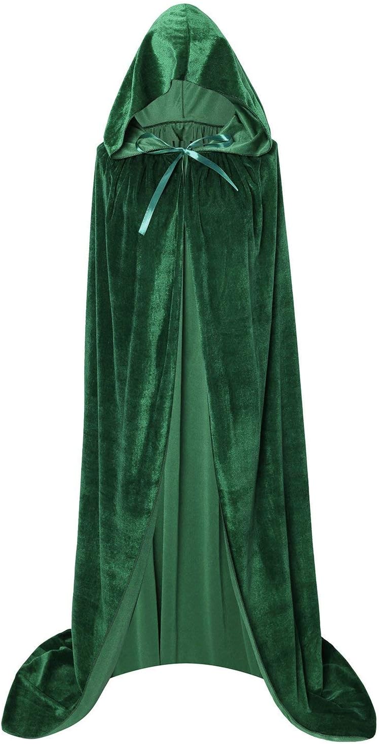 Unisex Hooded Cloak Full Long Stain Velvet Cape with hood Halloween Cosplay Costumes Party Vampire Renaissance