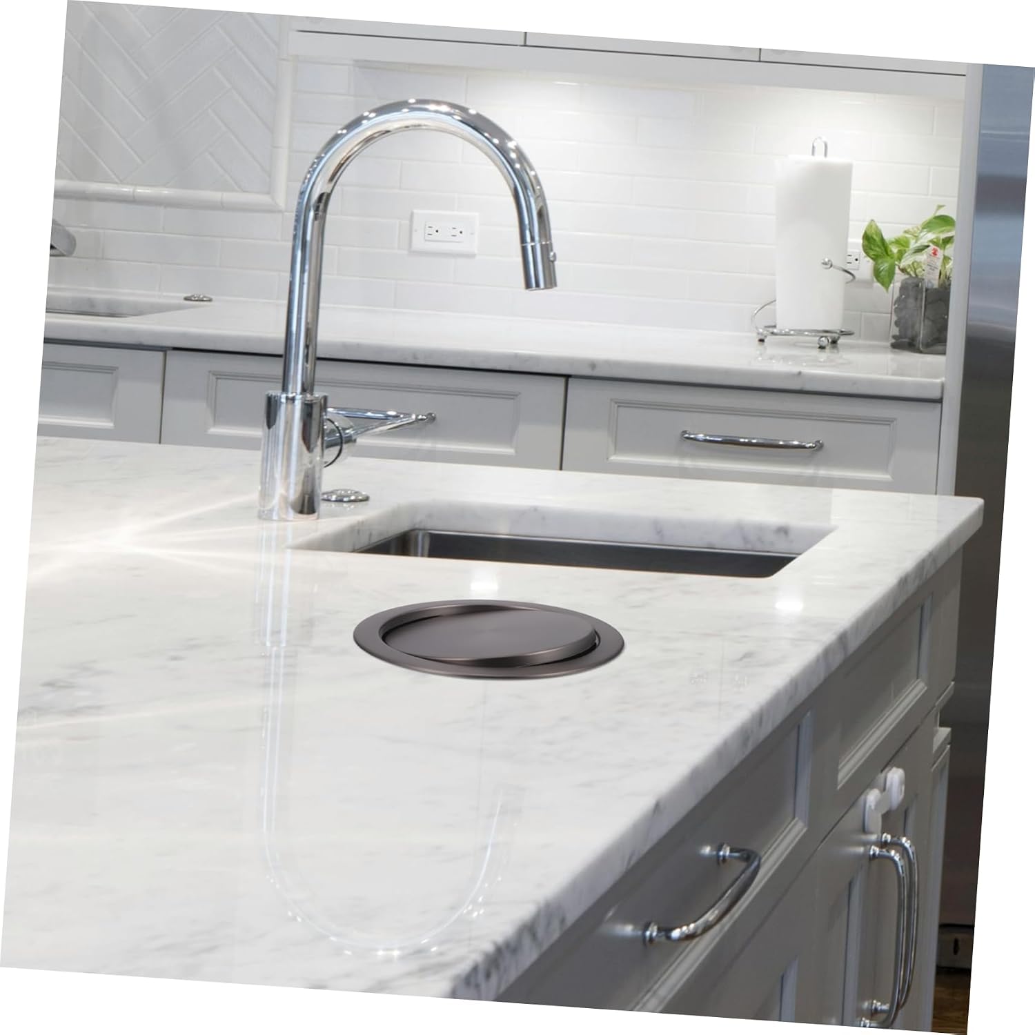 Stainless Steel round Recessed Countertop Trash Can Lid with Swing Flap
