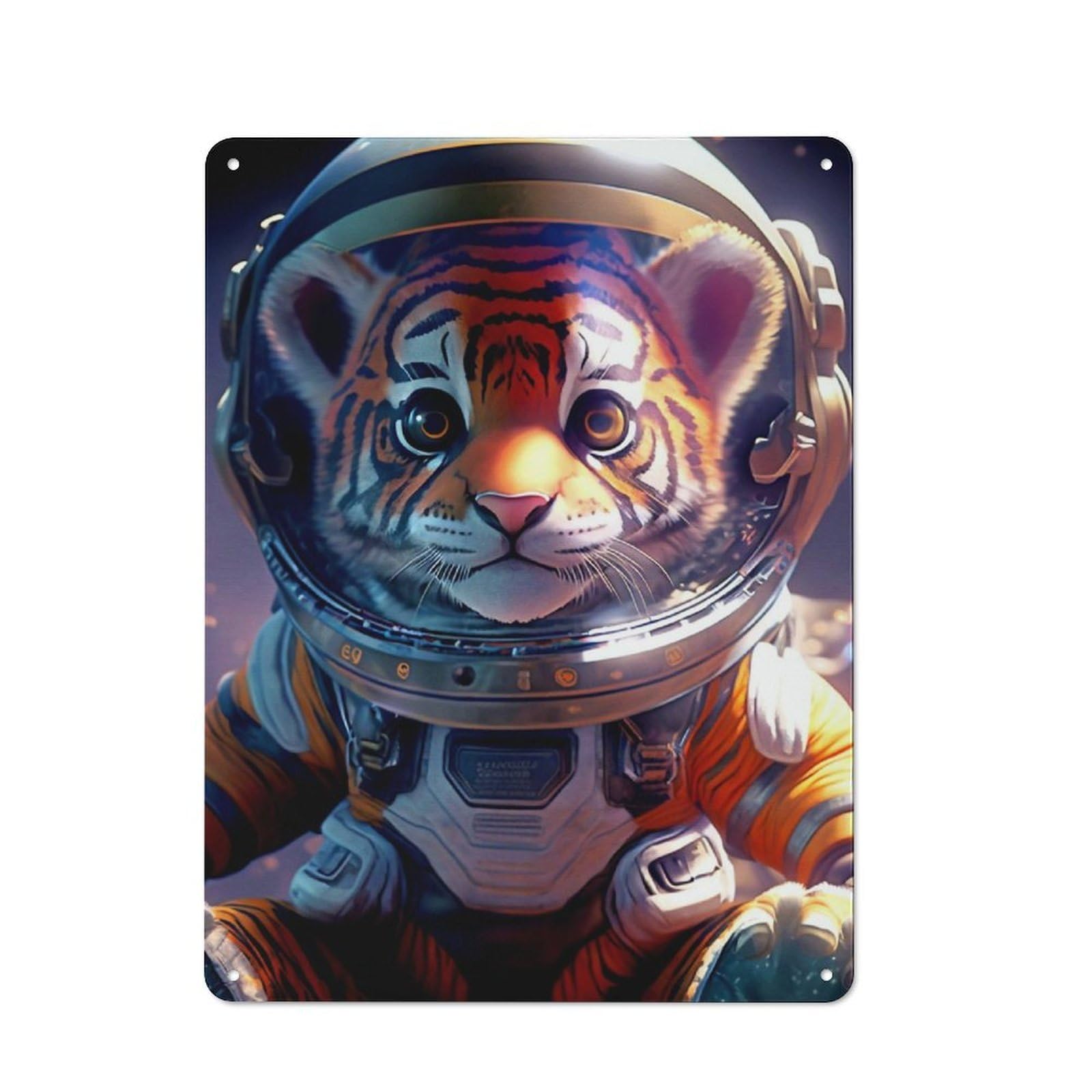 Junmoney Tiger Astronaut Tin Wall Plaque 40X30cm With For Dining Room Or Kitchen, Tin Sign Wall Decor For Kitchens And Dining Spaces