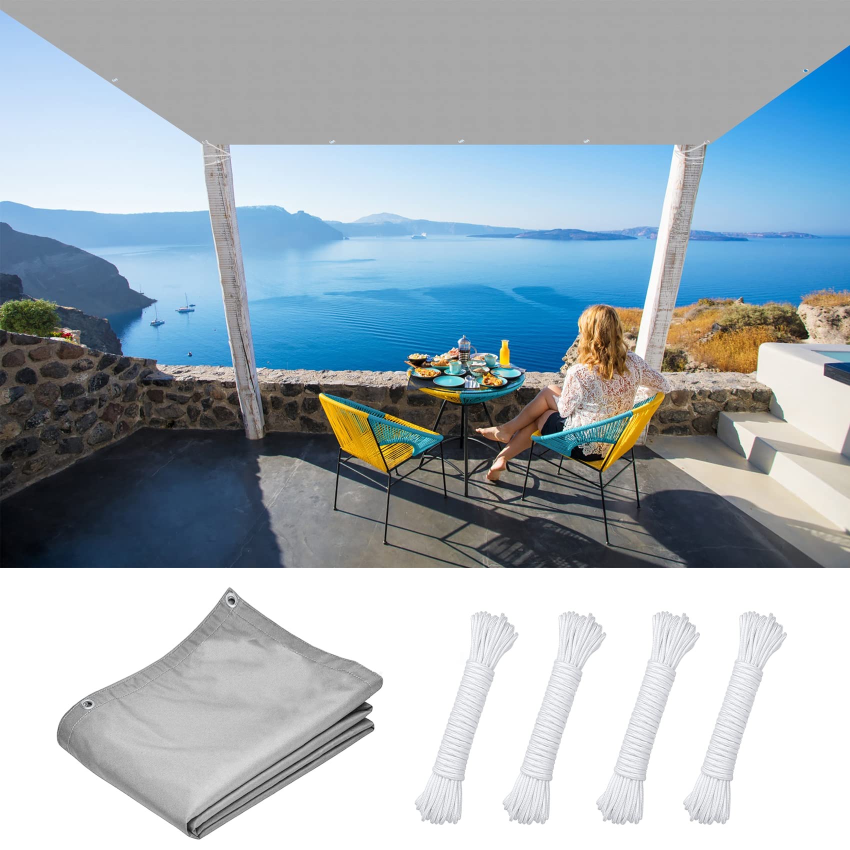 Outsunny Tenda a Vela Parasole Rettangolare Tenda da Sole Protezione Raggi UV in PE 4 x 6m Crema