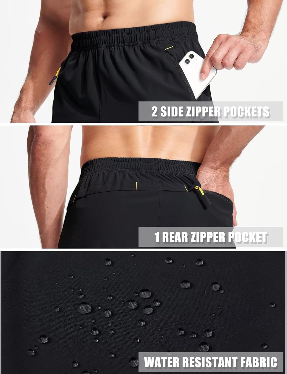 Men's Athletic Running Shorts 9" Quick Dry Lightweight Sport Workout Hiking Gym Shorts with Zipper Pockets