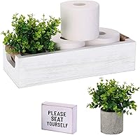 Vista 1 de Caja de decoración de baño, cesta organizadora de papel higiénico con divertido letrero de doble cara y flores artificiales, juego de 3 bandejas